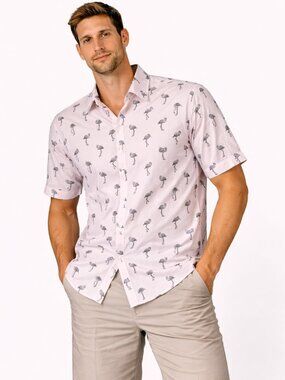 Express Men's Flamingo Print Pink Button-Up Shirt - Size Small - NWT $49.90